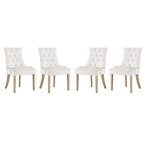 Modway Pose Velvet Polyester Upholstered Tufted Dining Chair with Nailhead Trim, Maroon in Ivory