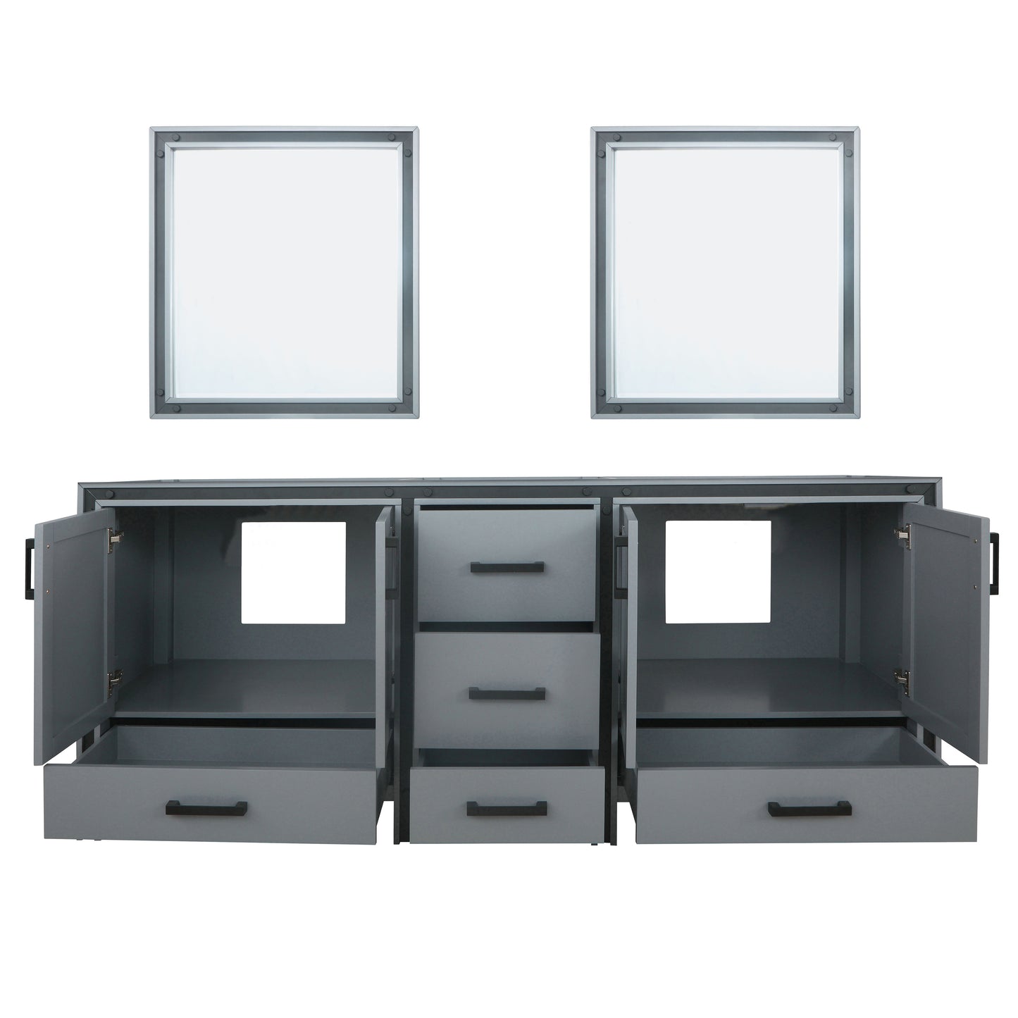 Ziva 80" Dark Grey Double Vanity, no Top and 30" Mirrors