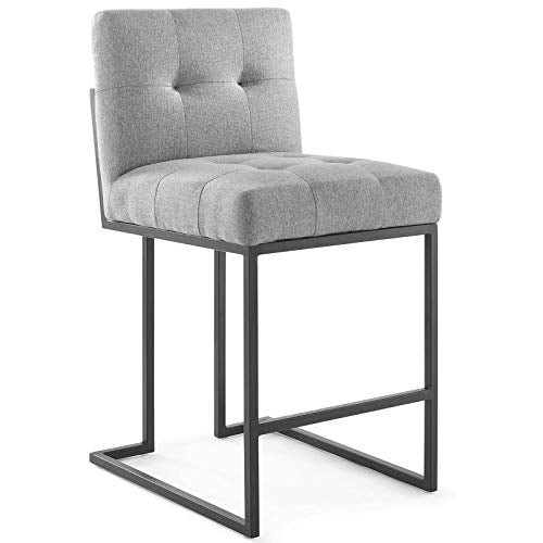 Modway Privy Stainless Steel Upholstered Fabric Bar Stool, Black White