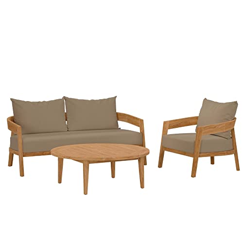 Modway Brisbane 3-Piece Teak Wood Outdoor Patio Set - Natural/Light Brown