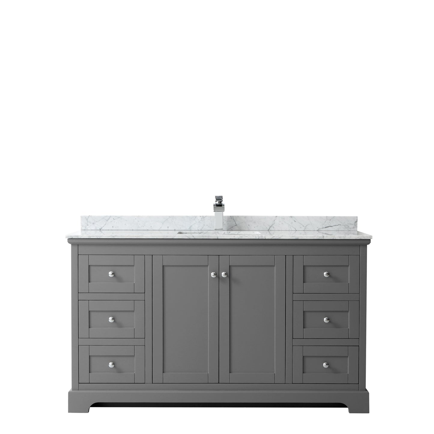 Avery 60 Inch Single Bathroom Vanity in Dark Gray, White Carrara Marble Countertop, Undermount Square Sink, and No Mirror