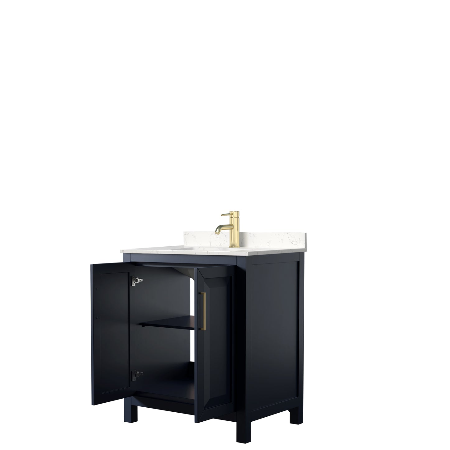 Daria 30 Inch Single Bathroom Vanity in Dark Blue, Carrara Cultured Marble Countertop, Undermount Square Sink, No Mirror