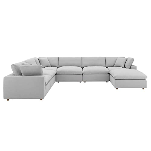 Modway Commix 7-Piece Fabric Down Filled Sectional Sofa in Light Gray