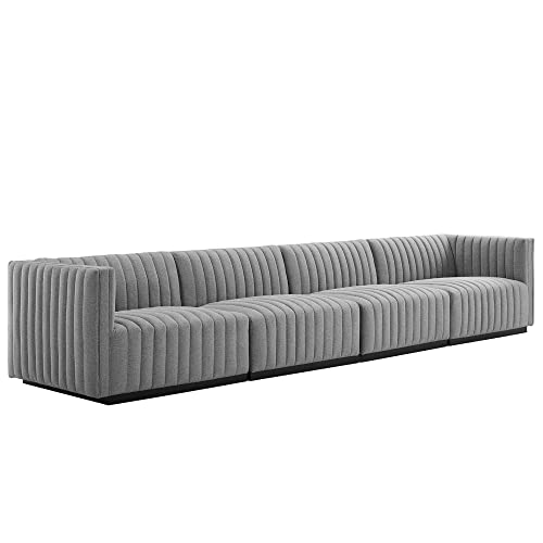 Modway Conjure 4-Piece Channel Tufted Fabric Sofa in Black/Light Gray