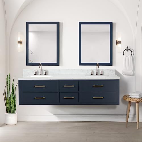 Lexora Castor Bath Vanity, Carrara Marble Top, Faucet Set, and 28 in Mirrors