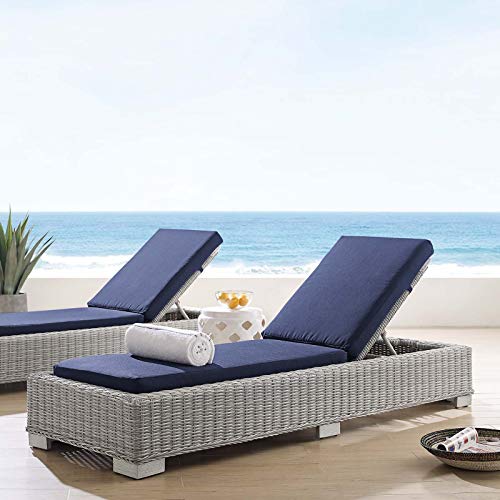 Modway Conway Sunbrella Outdoor Patio Wicker Rattan Chaise Lounge, 81 x 28 x 37, Light Gray Navy