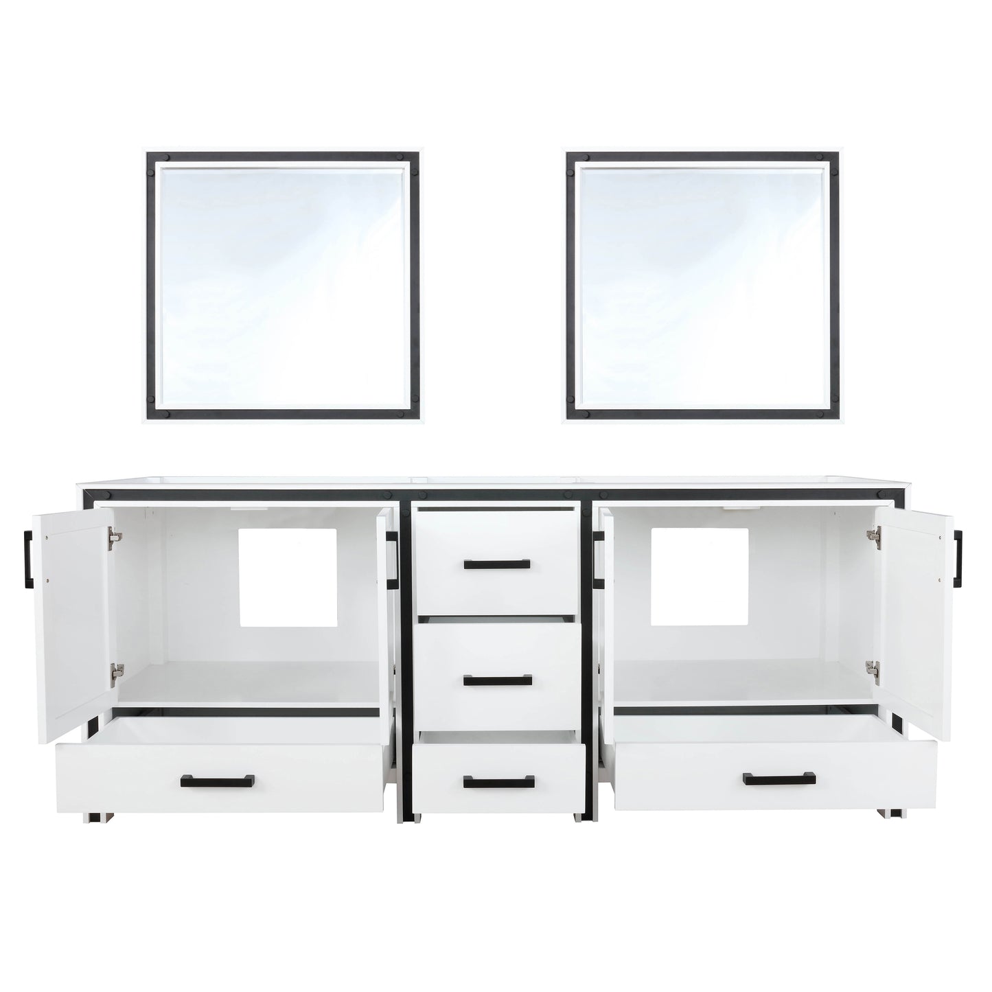 Ziva 80" White Double Vanity, no Top and 30" Mirrors