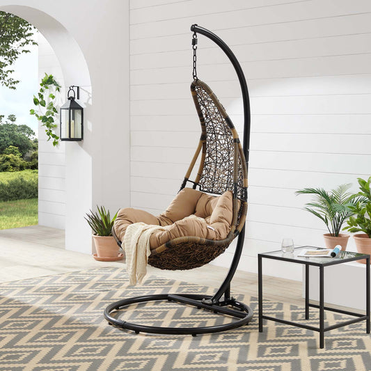 Modway Abate Wicker Rattan Outdoor Patio Swing Chair in Black Mocha