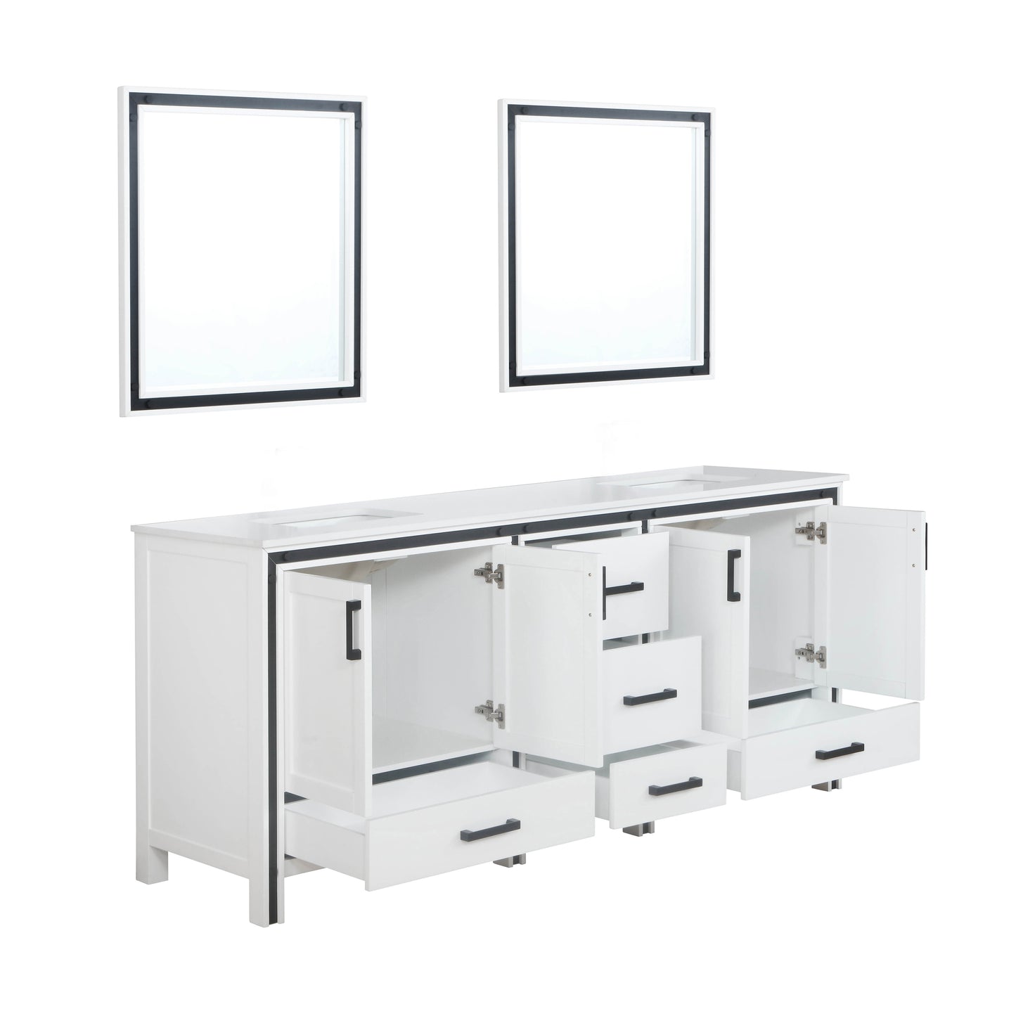 Ziva 80" White Double Vanity, Cultured Marble Top, White Square Sink and 30" Mirrors