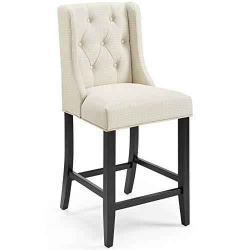 Modway Baronet Tufted Button Upholstered Fabric Counter Stool, Beige