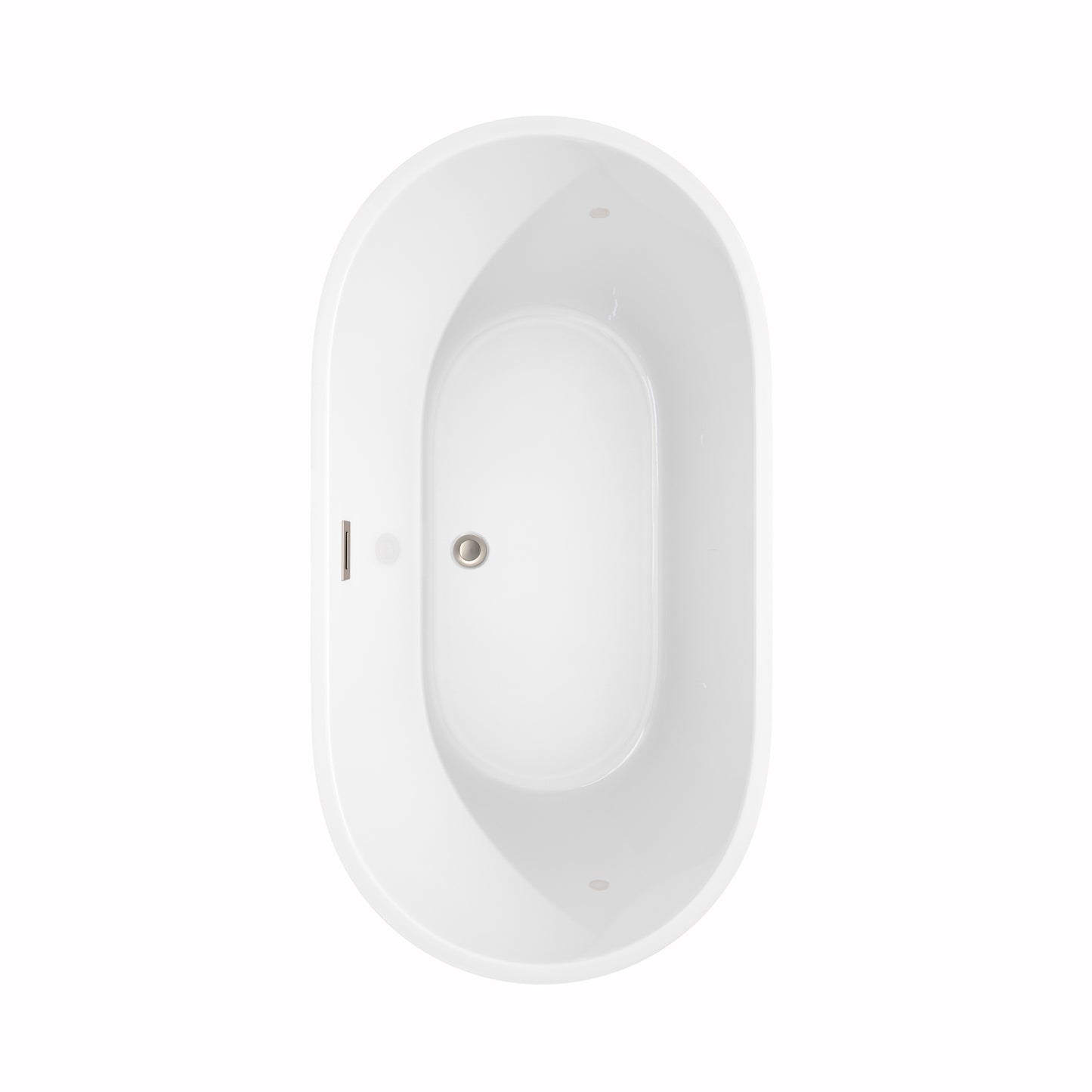 Carissa 60 Inch Freestanding Bathtub in White with Floor Mounted Faucet, Drain and Overflow Trim in Brushed Nickel
