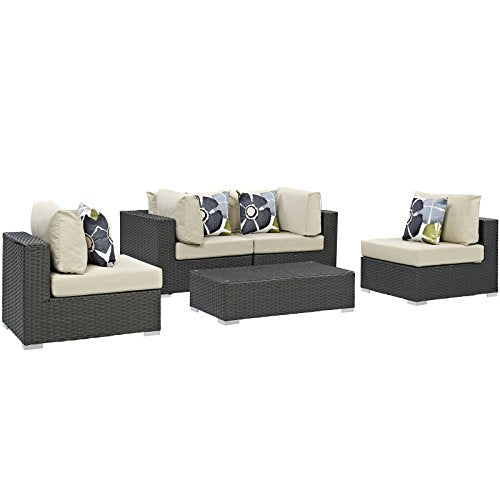 Modway Sojourn Casual Seating 10 Piece Outdoor Patio Rattan Sectional Set with Sunbrella Brand Tuscan Orange Canvas Cushions