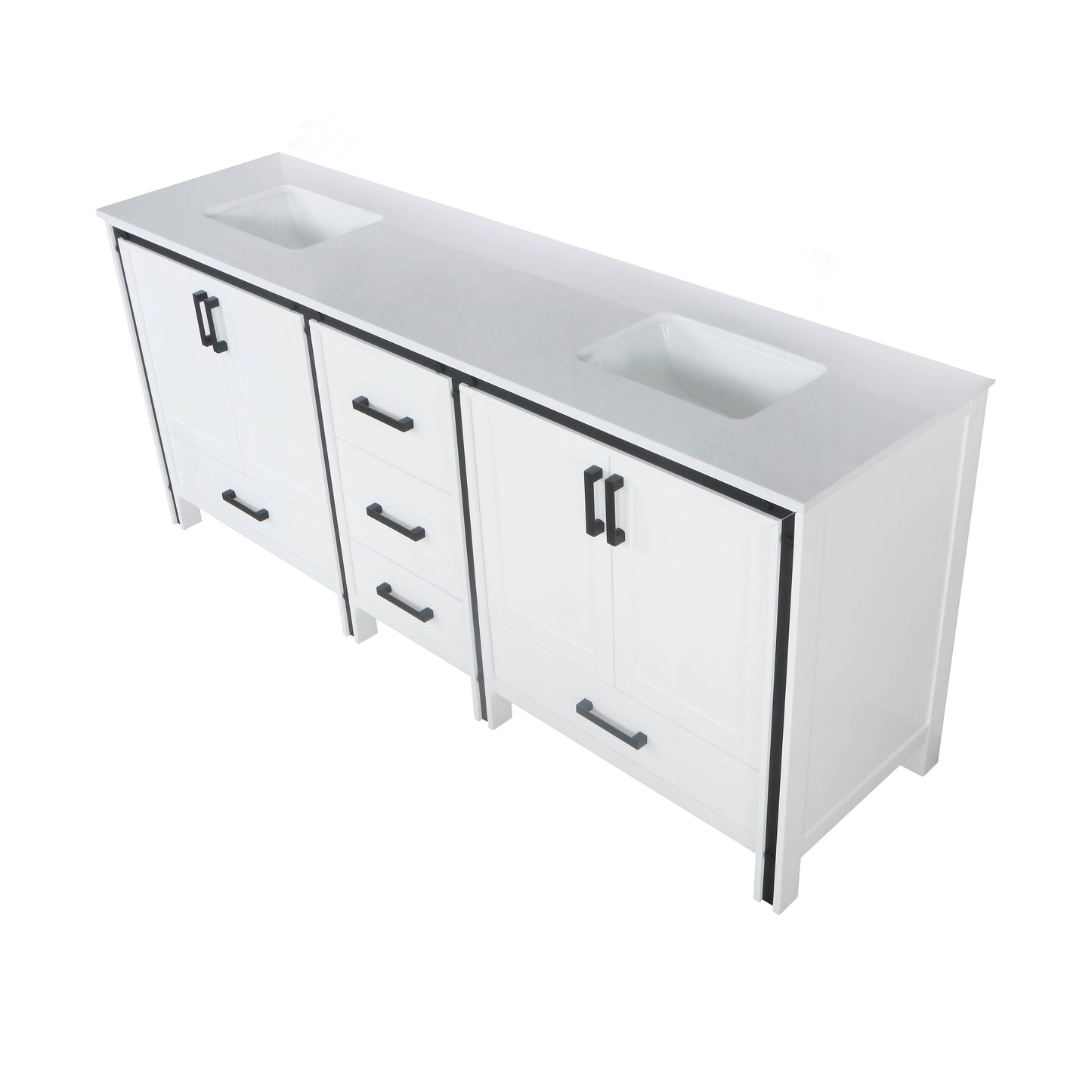 Ziva 80" White Double Vanity, Cultured Marble Top, White Square Sink and no Mirror