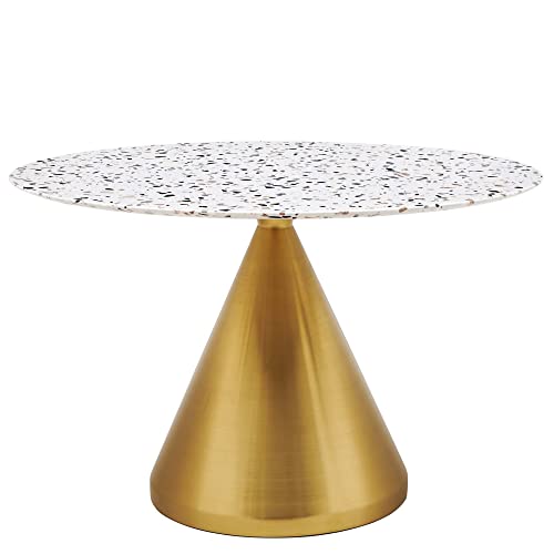 Modway Tupelo 47" Round Modern Terrazzo/Metal Dining Table in Gold/White