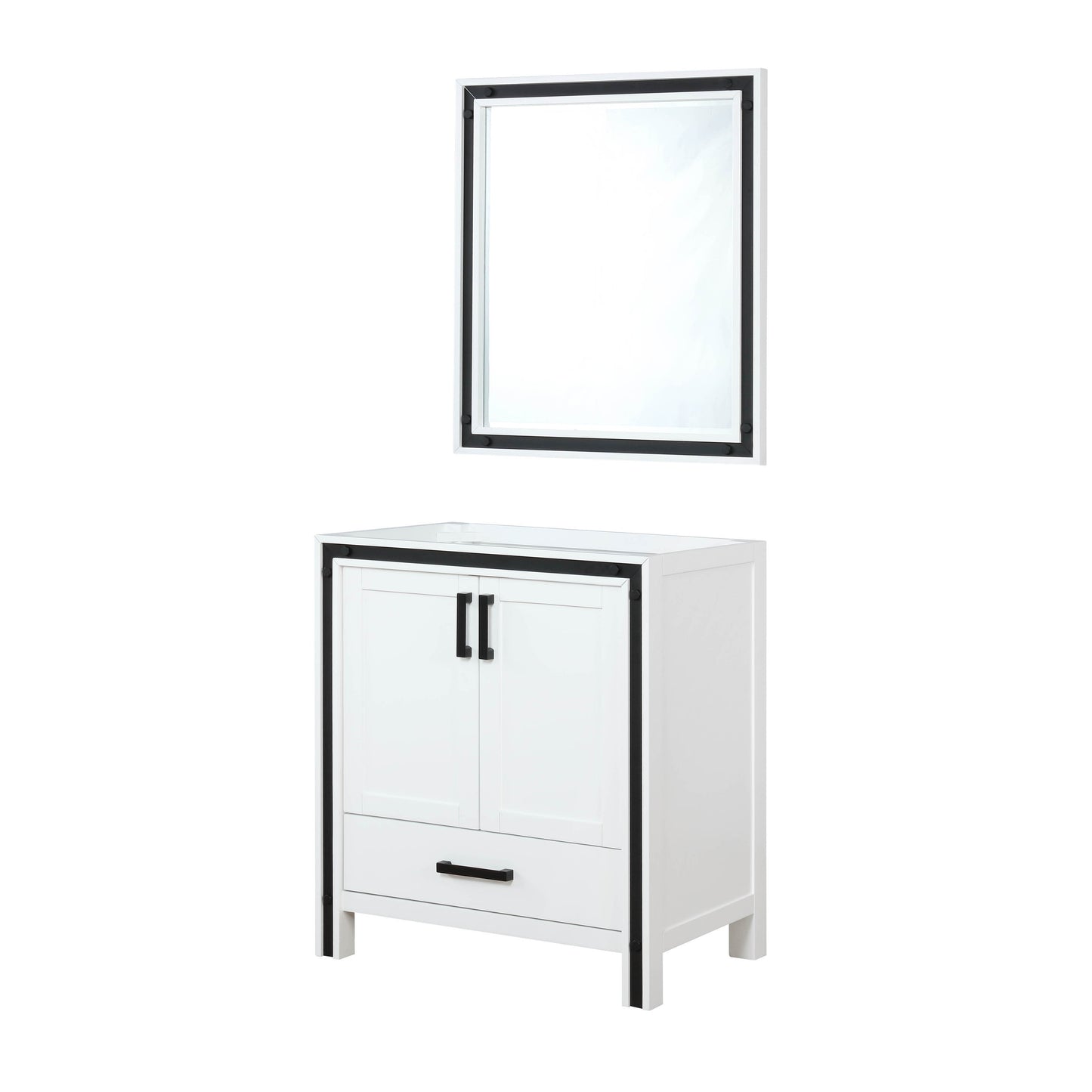 Ziva 30" White Single Vanity, no Top and 28" Mirror