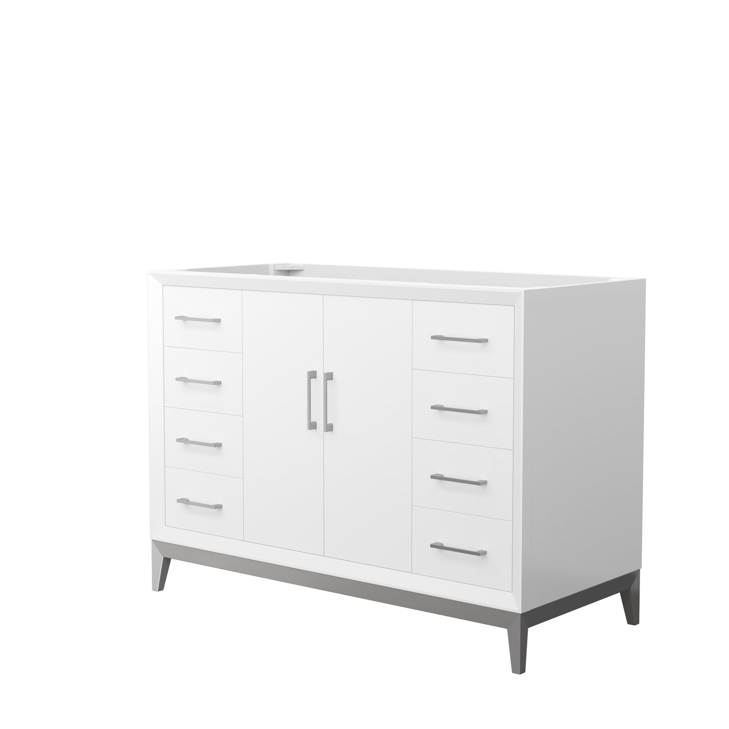 Amici 48 Inch Single Bathroom Vanity in White, No Countertop, No Sink, Brushed Nickel Trim
