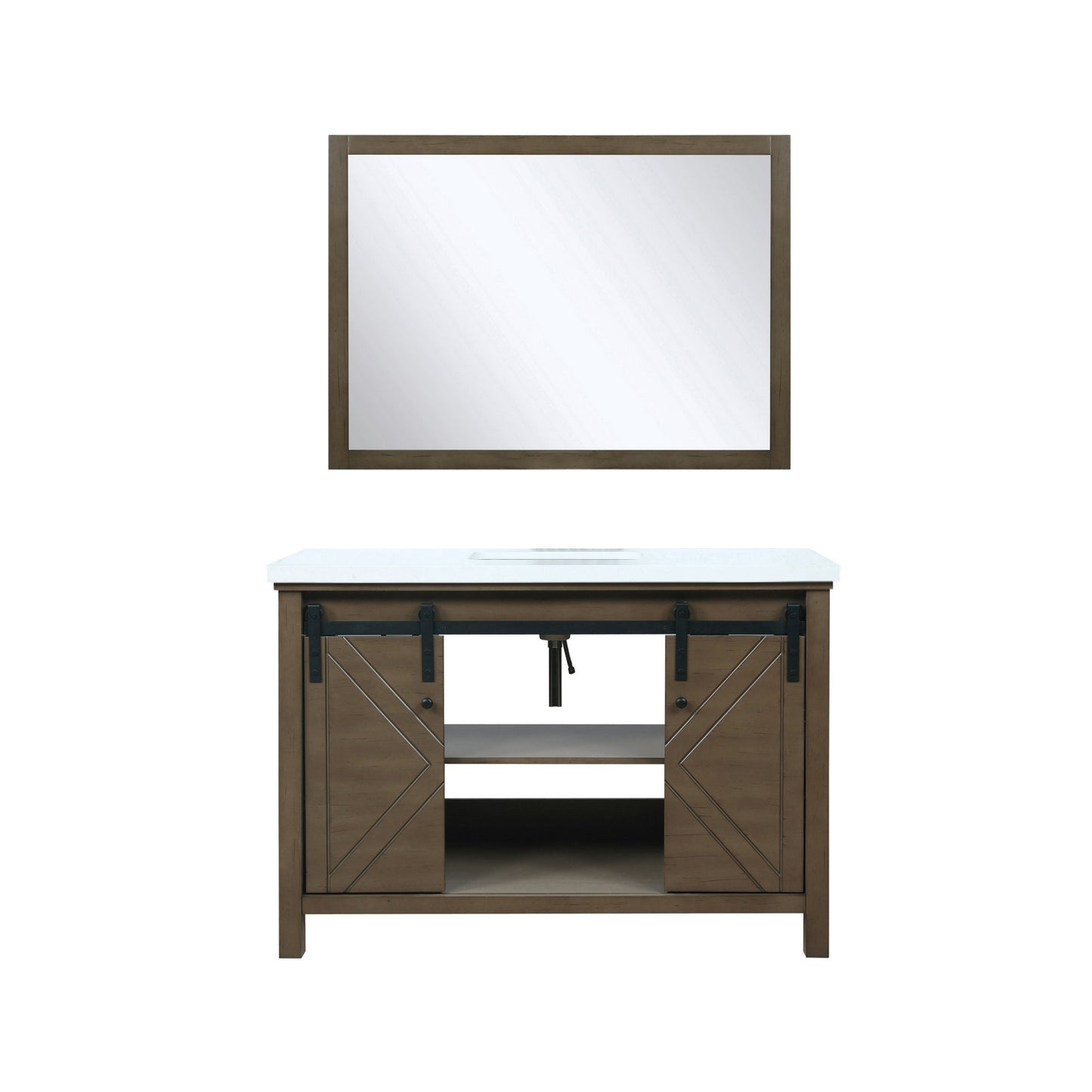 Marsyas 48" Rustic Brown Single Vanity, White Quartz Top, White Square Sink and 44" Mirror