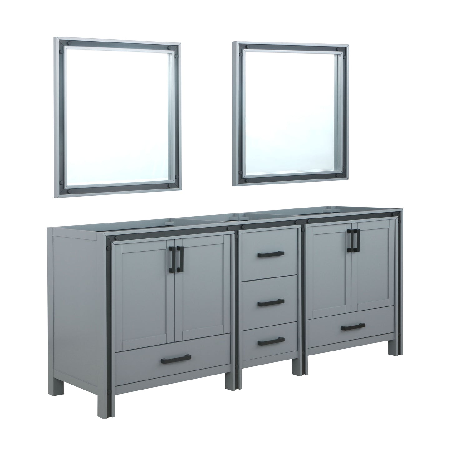 Ziva 80" Dark Grey Double Vanity, no Top and 30" Mirrors