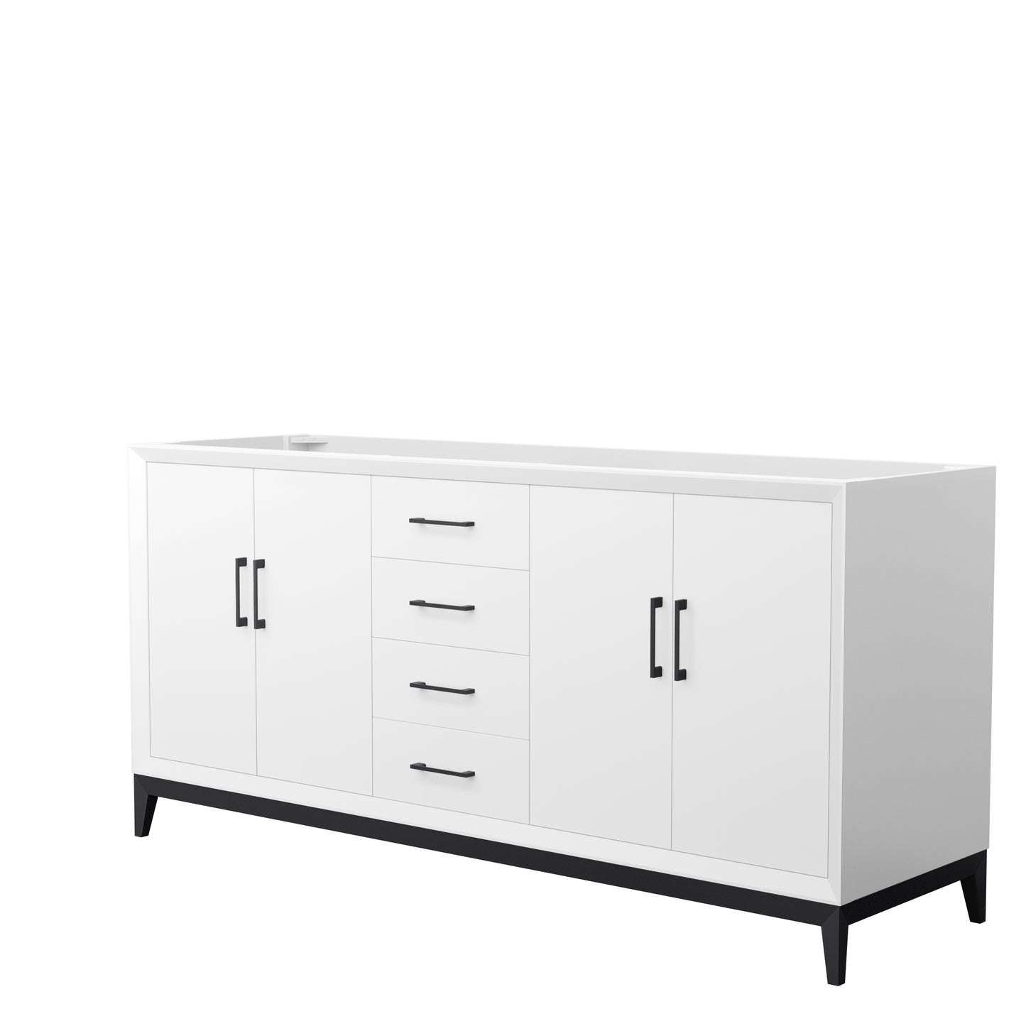 Amici 72 Inch Double Bathroom Vanity in White, No Countertop, No Sink, Matte Black Trim