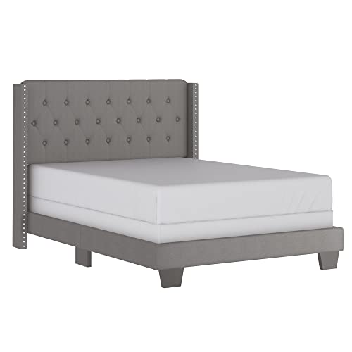 Adamis Modern Fabric Upholstered 54" Double Bed in Light Grey