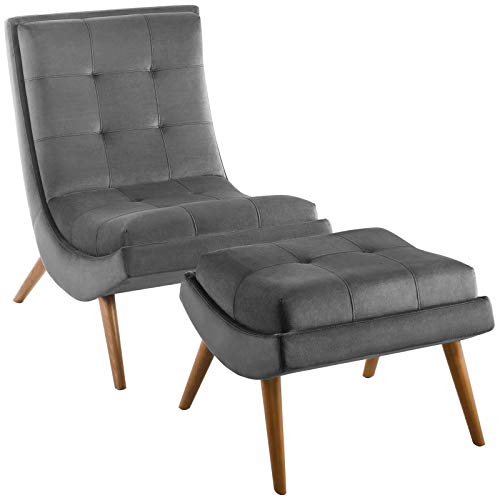 Modway Ramp Biscuit Tufted Performance Velvet Living Room Lounge Chair and Ottoman Set