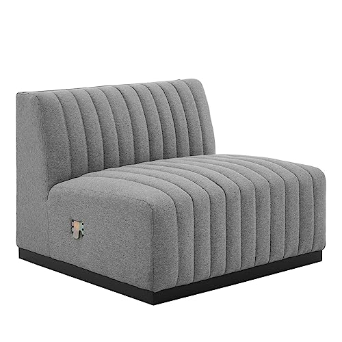 Modway Conjure Modern Channel Tufted Fabric Armless Chair in Light Gray