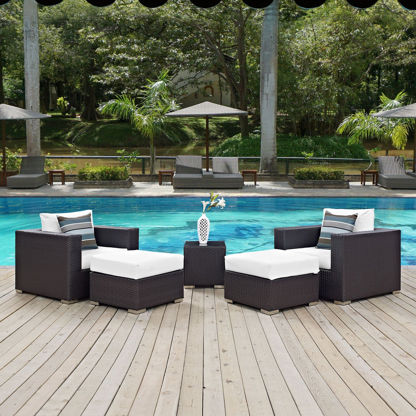 Modway Convene 5 Piece Outdoor Patio Sectional Set in Espresso White