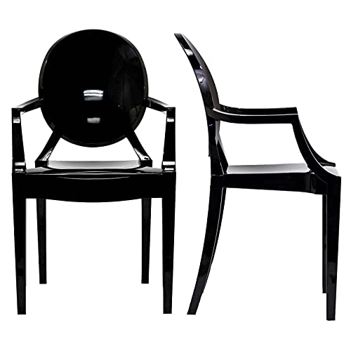 Modway Casper Modern Acrylic Stacking Two Dining Armchairs in Black