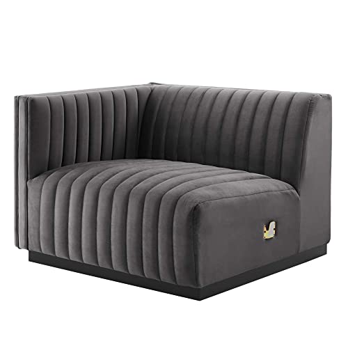 Modway Conjure Modern Channel Tufted Velvet Left-Arm Chair in Gray/Black