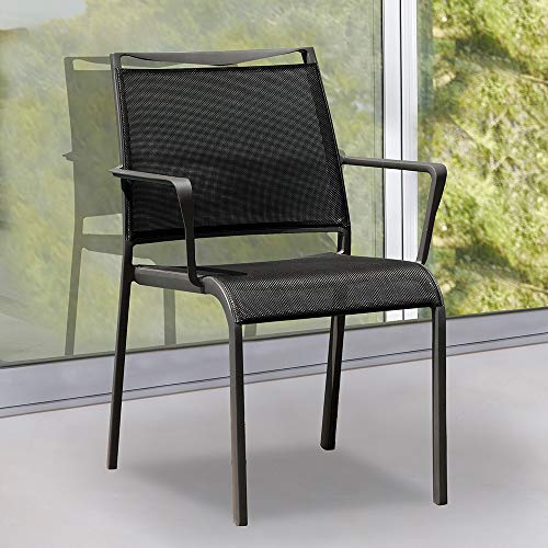 Whiteline Modern Outdoor Living DAC1566-GRY Aloha Outdoor Armchair in Grey Aluminum and Sling, Stackable, Set of 4, Gray