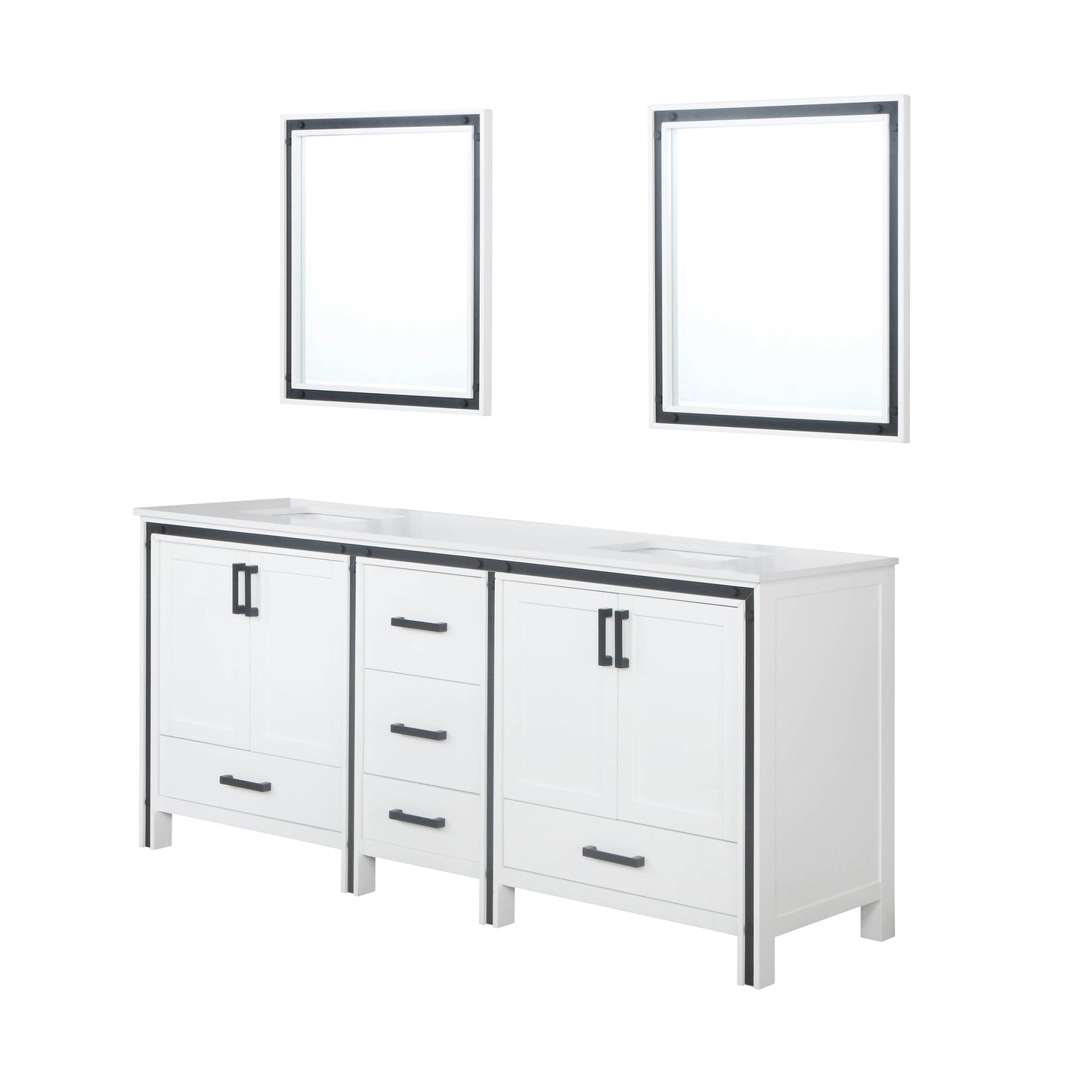 Ziva 80" White Double Vanity, Cultured Marble Top, White Square Sink and 30" Mirrors