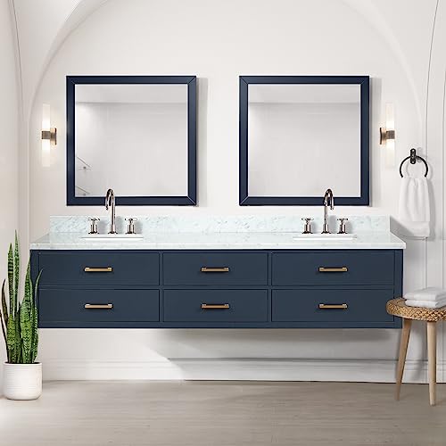 Lexora Castor Bath Vanity, Carrara Marble Top, Faucet Set, and 28 in Mirrors