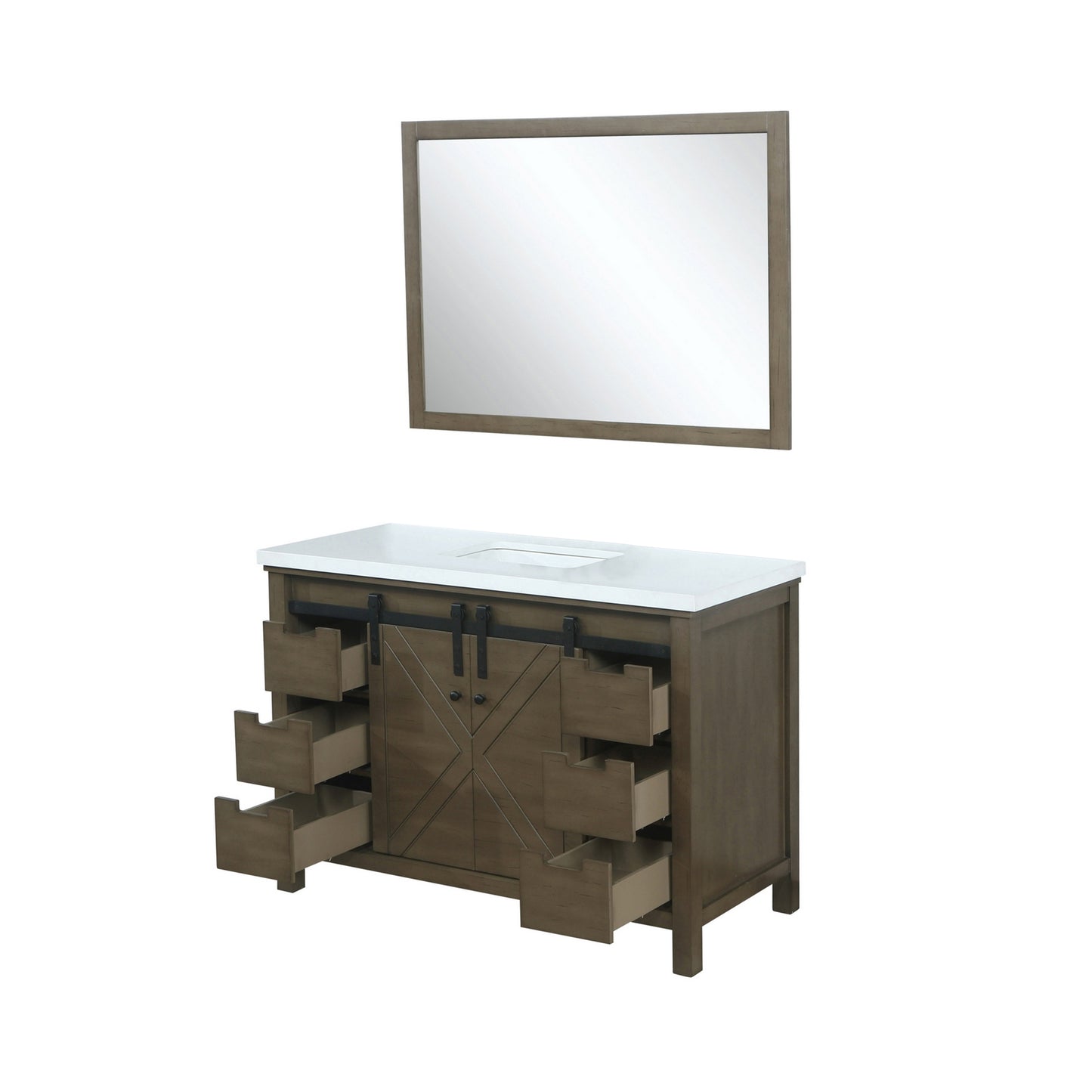 Marsyas 48" Rustic Brown Single Vanity, White Quartz Top, White Square Sink and 44" Mirror
