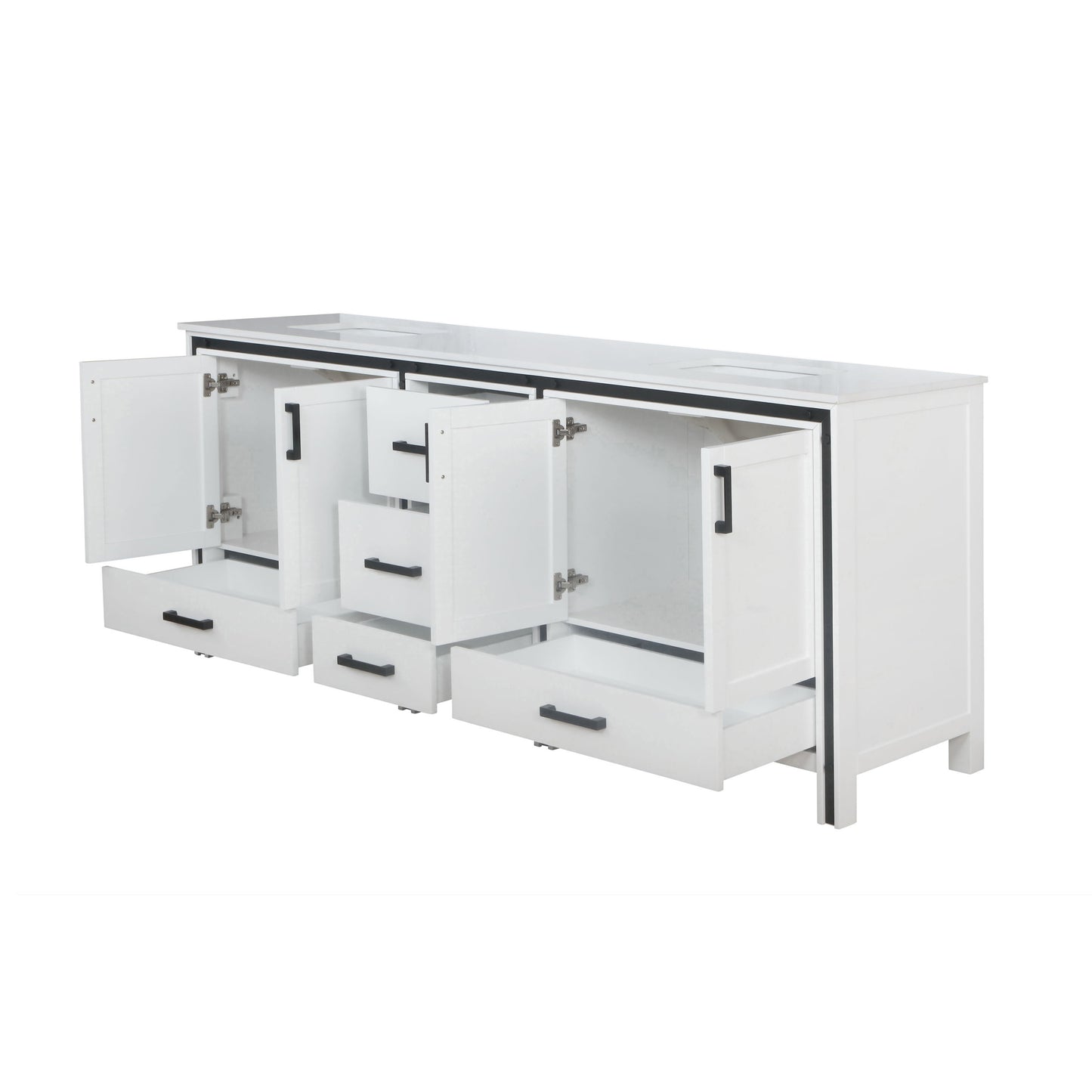 Ziva 84" White Double Vanity, Cultured Marble Top, White Square Sink and no Mirror