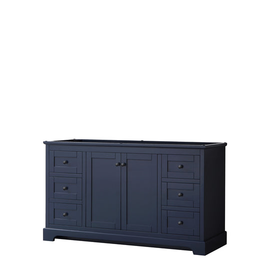 Avery 60 Inch Single Bathroom Vanity in Dark Blue, No Countertop, No Sink, Matte Black Trim