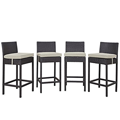 Modway Convene Wicker Rattan Outdoor Patio Bar Stool with Cushion