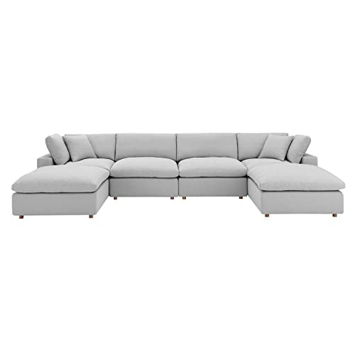 Modway Commix 6-Piece Fabric Down Filled Sectional Sofa in Light Gray