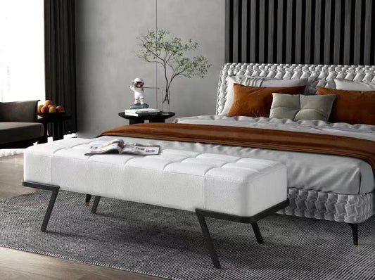 Whiteline Modern Living Shadi Bench White Faux Leather with Black Sanded Coated Steel Legs