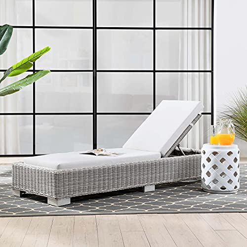 Modway Conway Outdoor Patio Wicker Rattan Chaise Lounge, 81 x 28 x 37, Light Gray White
