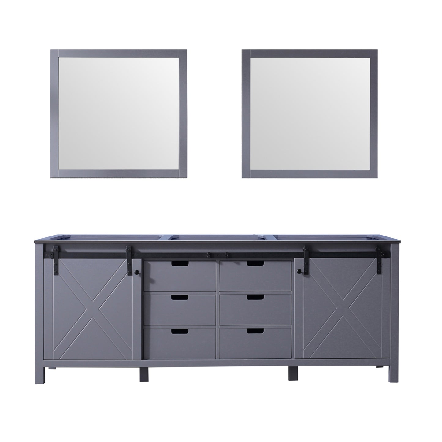 Marsyas 84" Dark Grey Double Vanity, no Top and 34" Mirrors
