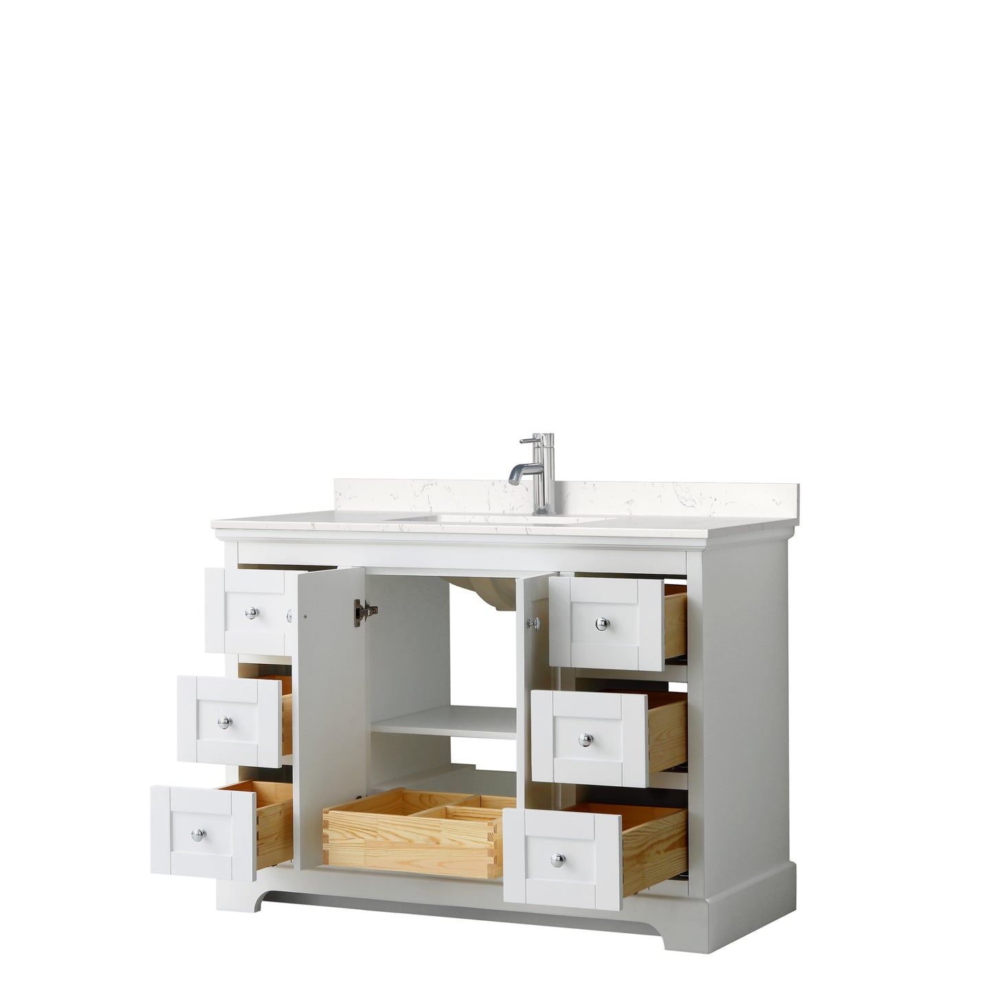 Avery 48 Inch Single Bathroom Vanity in White, Carrara Cultured Marble Countertop, Undermount Square Sink, No Mirror