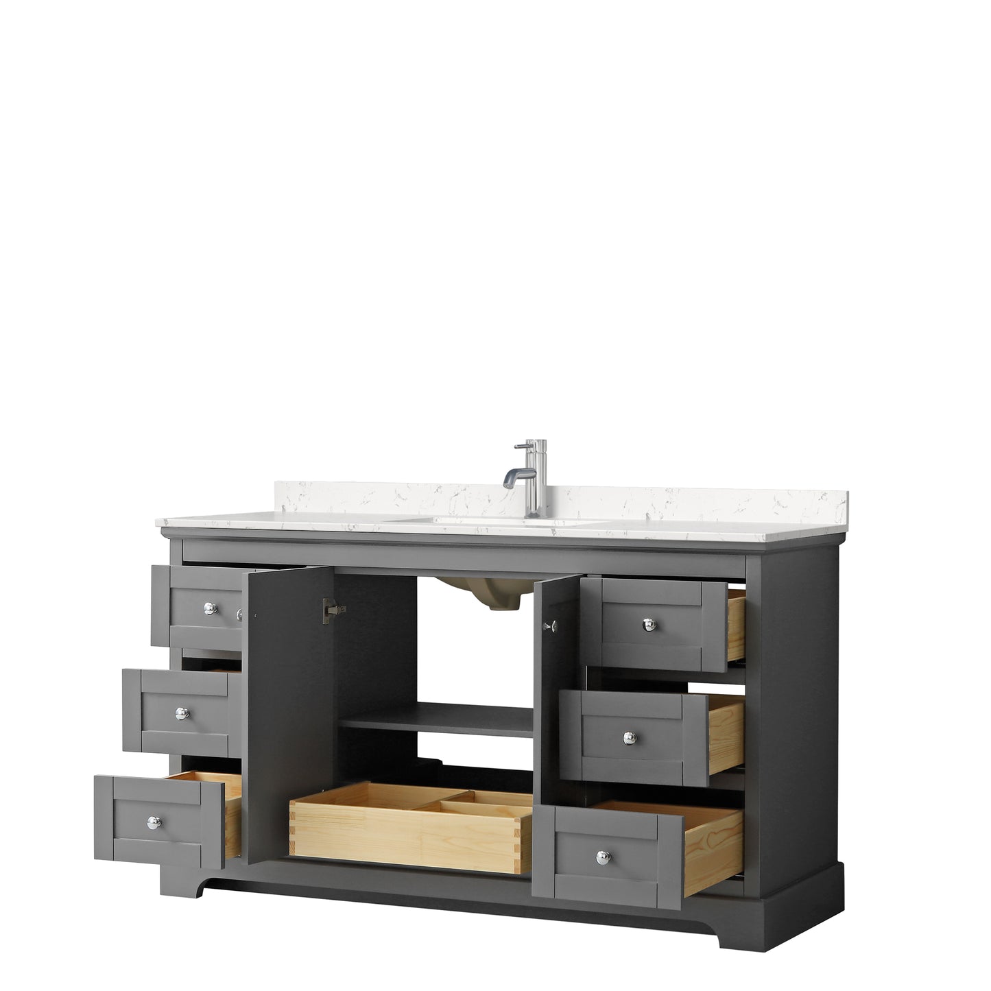 Avery 60 Inch Single Bathroom Vanity in Dark Gray, Carrara Cultured Marble Countertop, Undermount Square Sink, No Mirror