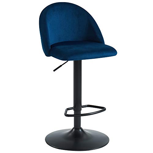 Adjustable Height Velvet Bar Stool, Blue