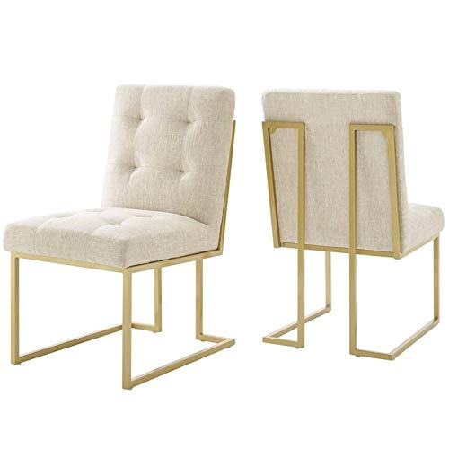 Modway Privy Gold Stainless Steel Upholstered Fabric Dining Accent Chair Set of 2