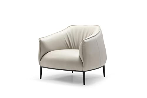 Whiteline Modern Living Light Grey Benbow Leisure Chair in Dark Faux Leather with Sanded Black Coated Steel Legs