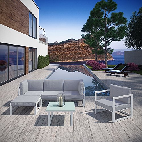 Modway Fortuna 6-Piece Aluminum Outdoor Patio Sectional Sofa Set