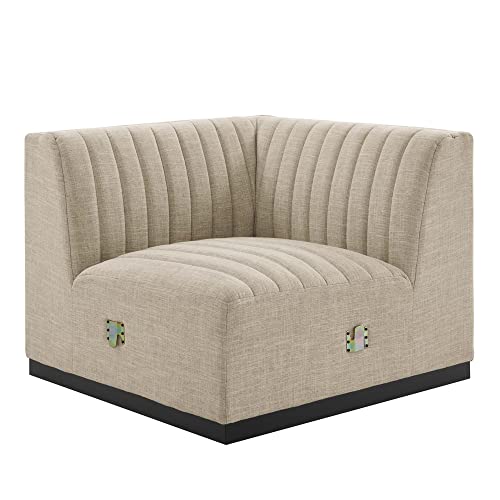 Modway Conjure Modern Channel Tufted Fabric Right Corner Chair in Beige
