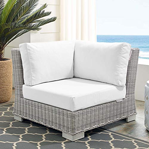 Modway Conway Sunbrella Outdoor Patio Wicker Rattan Corner Chair, 36 x 36 x 28, Light Gray White