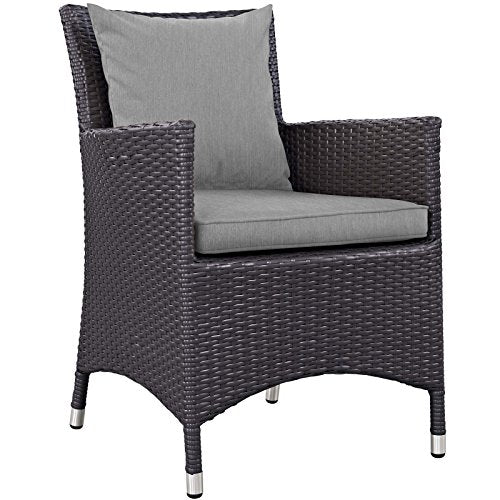 Modway Convene Wicker Rattan Outdoor Patio Dining Armchairs with Cushions in Espresso