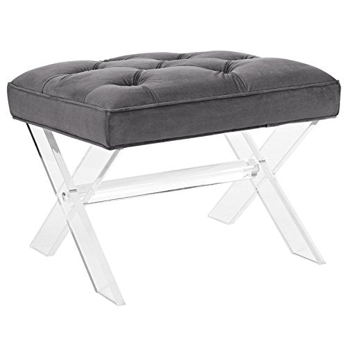 Modway Swift Acrylic X-Base Entryway Modern Bench with Tufted Fabric Upholstery in Navy